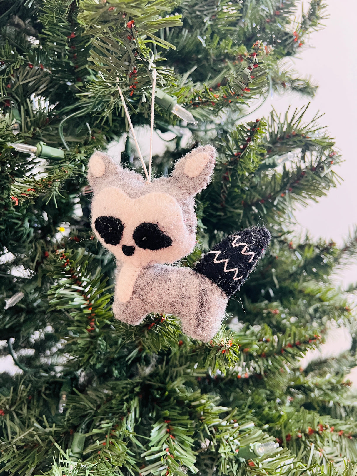 Hand-Stitched Felted Raccoon Ornament