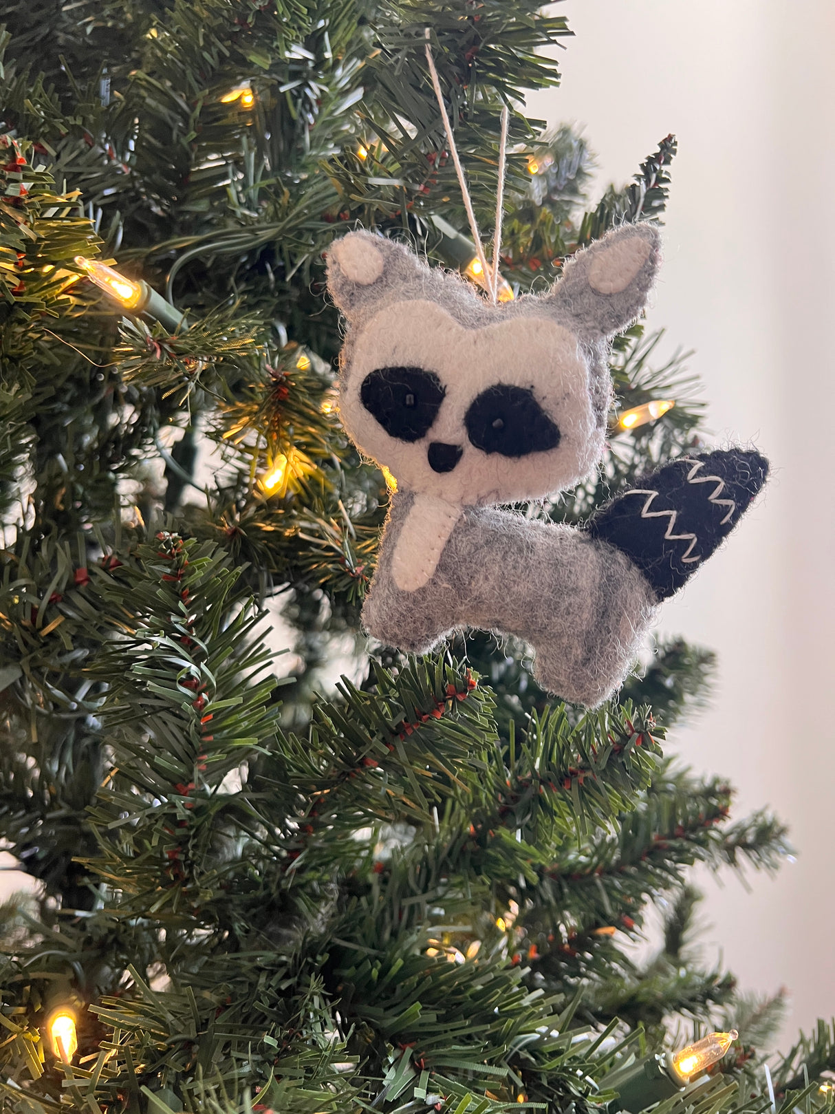 Hand-Stitched Felted Raccoon Ornament