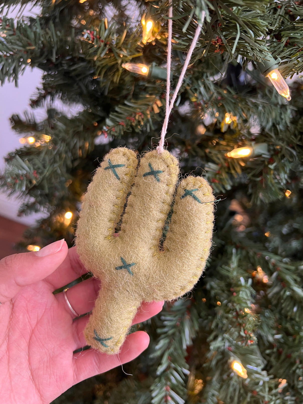 Hand-Stitched Felted Cactus Ornament