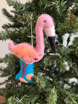 Hand-Stitched Felted Flamingo Ornament