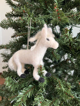 Hand-Stitched Felted Large White Prancing Unicorn Ornament