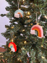 Pair of Hand-Stitched Felted Rainbow Ornaments