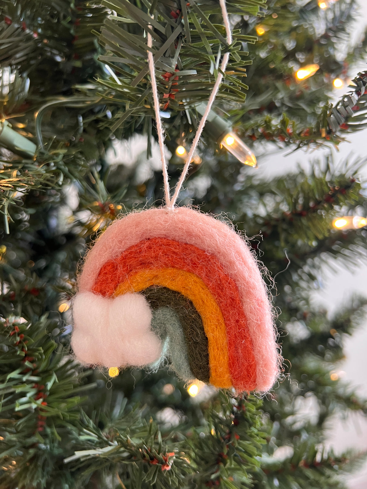 Pair of Hand-Stitched Felted Rainbow Ornaments