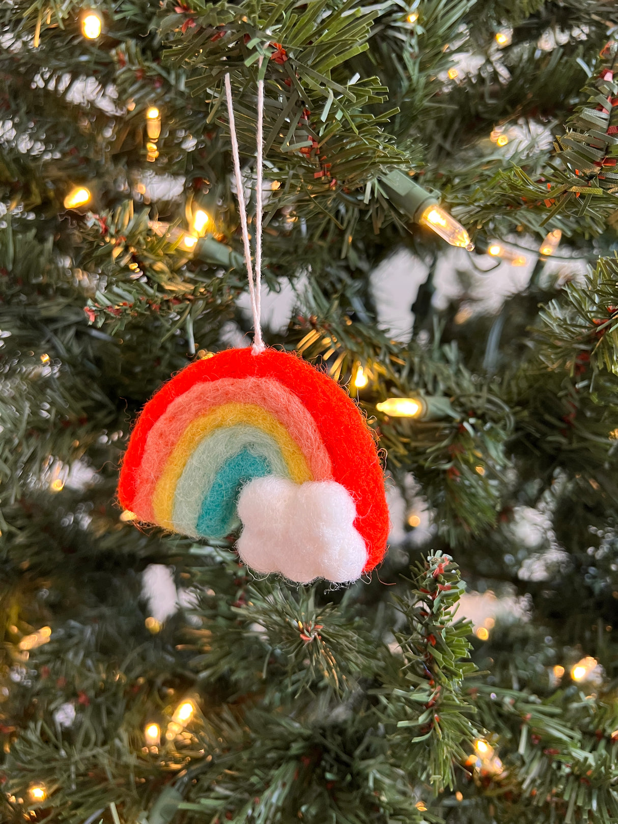 Pair of Hand-Stitched Felted Rainbow Ornaments