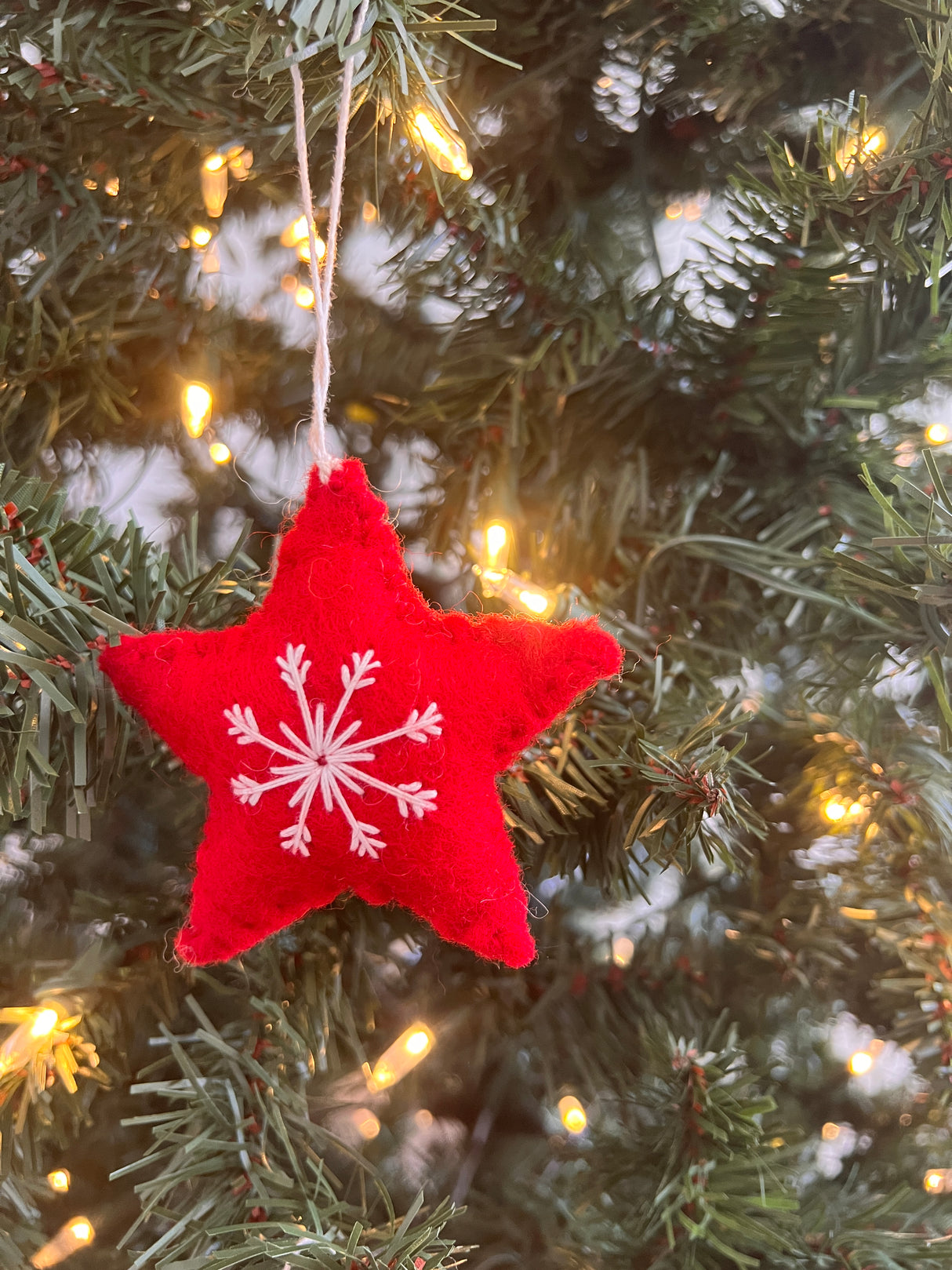 Trio of Hand-Stitched Felt Stars and Heart Ornaments