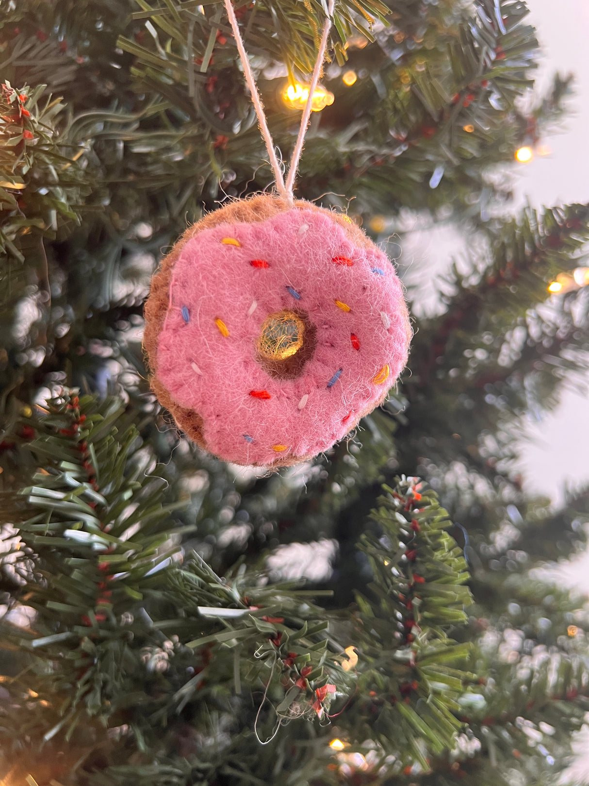 Pair of Hand-Stitched Felt Doughnut Ornaments