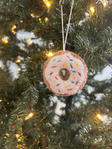 Pair of Hand-Stitched Felt Doughnut Ornaments