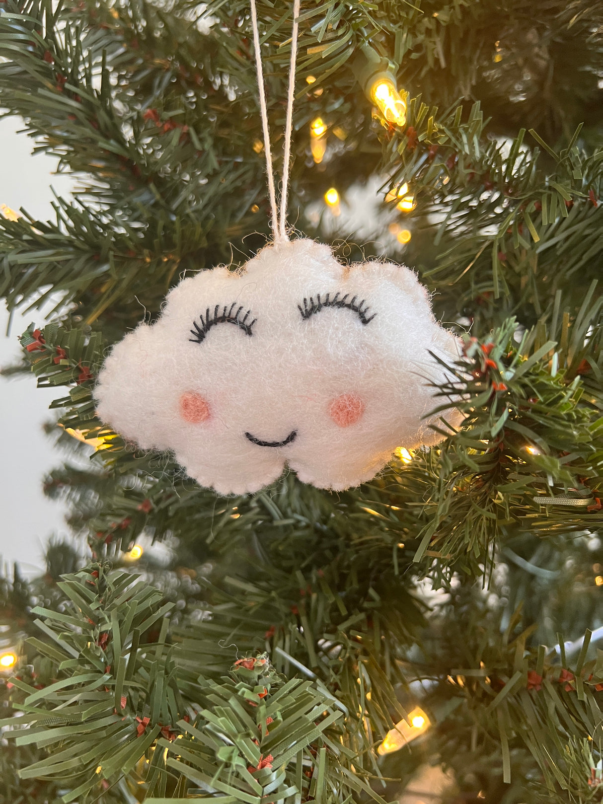 Hand-Stitched Felted Blushing Cloud Ornament