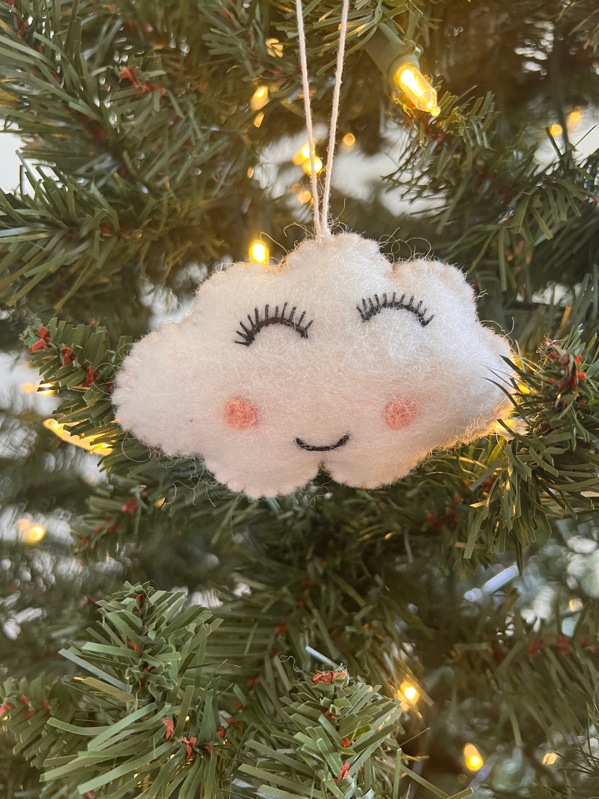 Hand-Stitched Felted Blushing Cloud Ornament