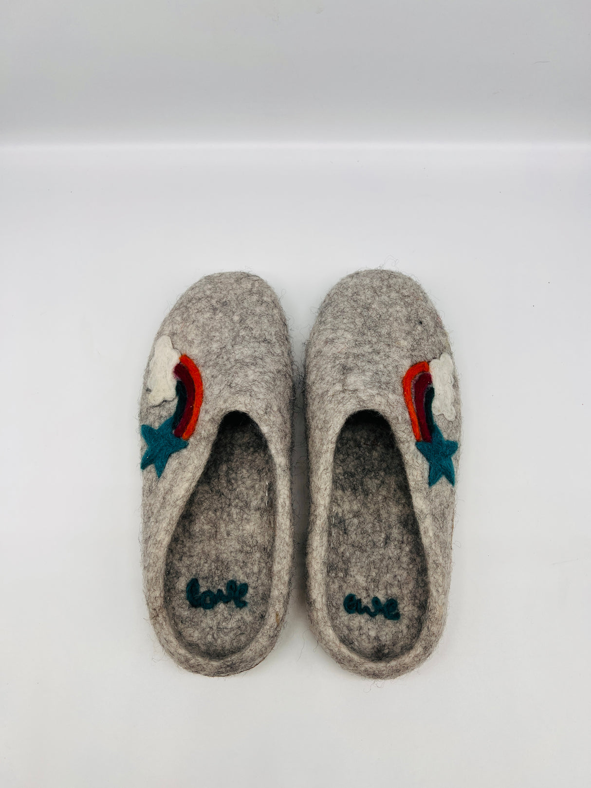Love Ewe Hand-Felted Organic Wool Slippers for Women (Rainbow)