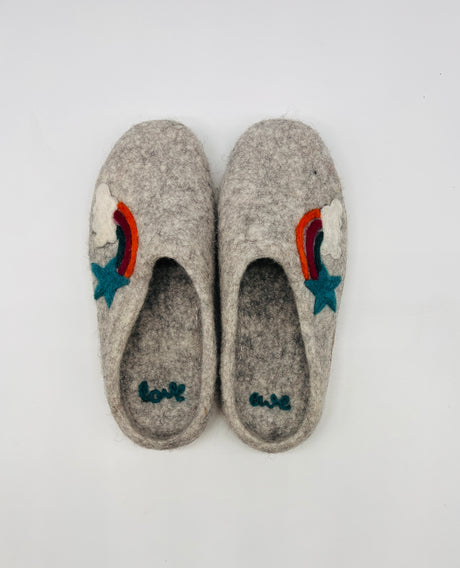 Love Ewe Hand-Felted Organic Wool Slippers for Women (Rainbow)