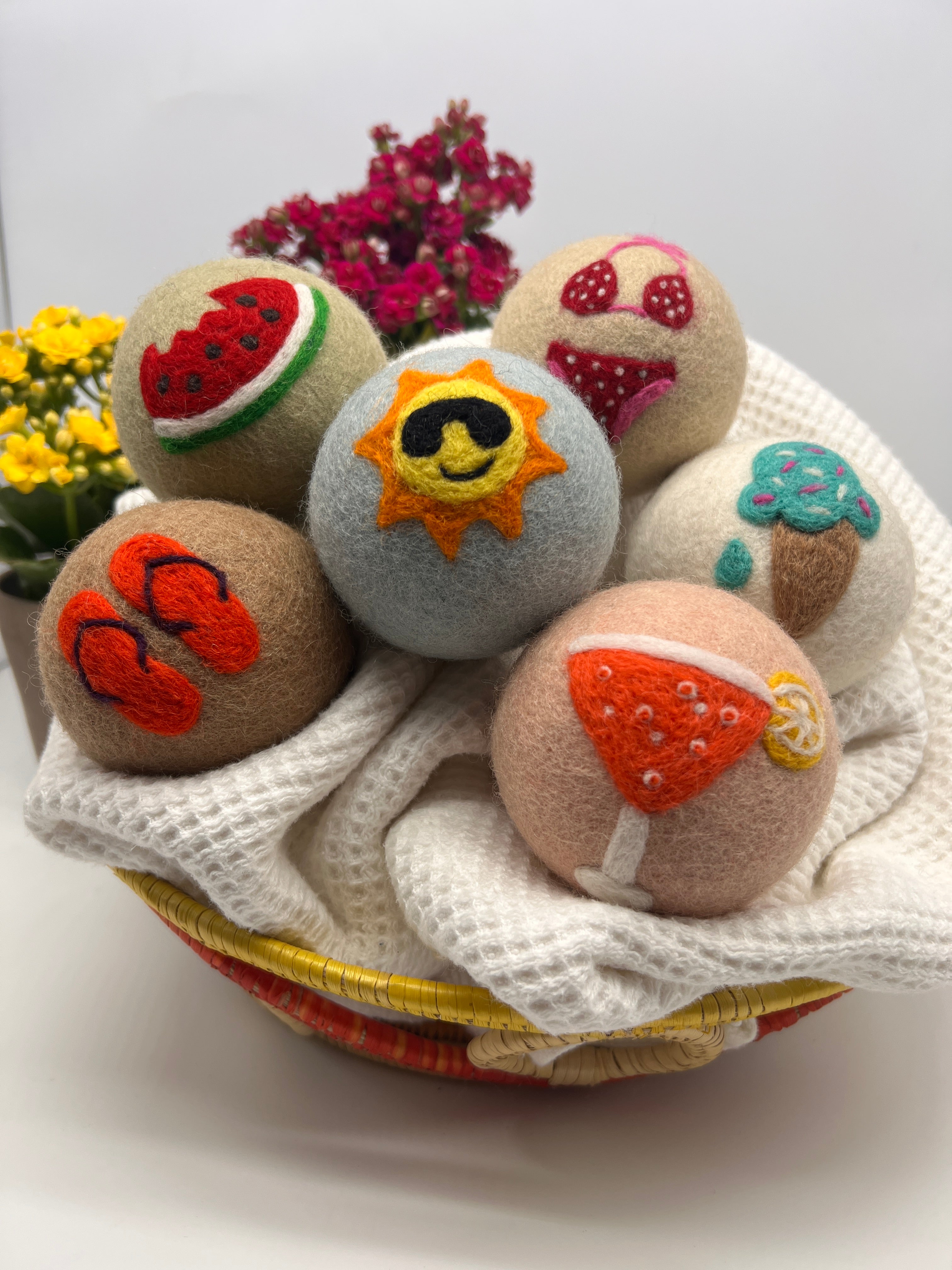 DIY Wool Dryer Balls with Needle Felted Designs 