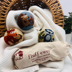 Fluff Ewes "Hedgehog & Homies" premium wool dryer balls for laundry: set of 3