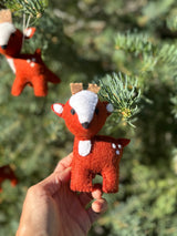 Trio of Hand-Stitched Felted Large Deer Ornaments