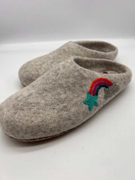Love Ewe Hand-Felted Organic Wool Slippers for Women (Rainbow)