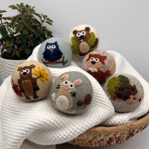 Fluff Ewes "Hedgehog & Homies" premium wool dryer balls for laundry: set of 6