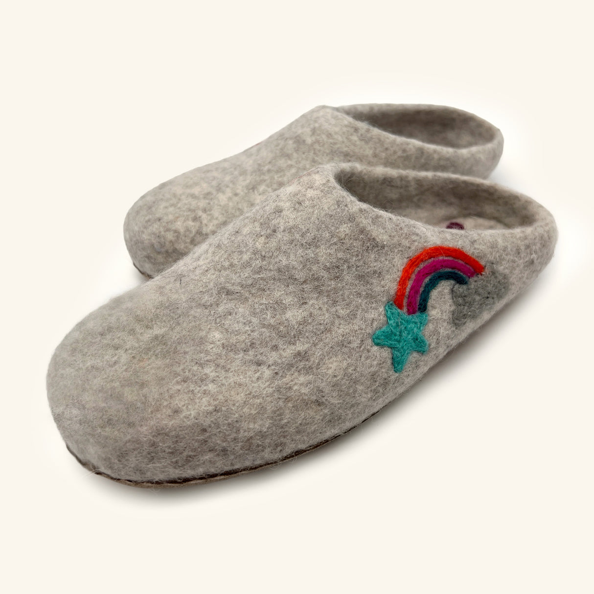 Love Ewe Hand-Felted Organic Wool Slippers for Women (Rainbow-Bright)
