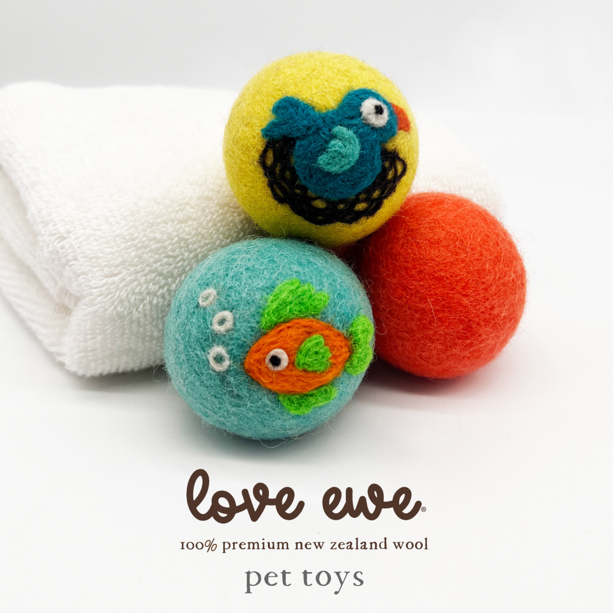Love Ewe Handmade Felt Pet Toys for Cats, Kittens, Dogs, Small Pets: Planet Friendly, Natural Dye, Pack of 3 Bird / Fish, Cat / Mouse, Duck / Bunny, Butterfly / Dragonfly or Bee / Flower