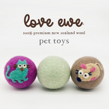 Love Ewe Handmade Felt Pet Toys for Cats, Kittens, Dogs, Small Pets: Planet Friendly, Natural Dye, Pack of 3 Bird / Fish, Cat / Mouse, Duck / Bunny, Butterfly / Dragonfly or Bee / Flower