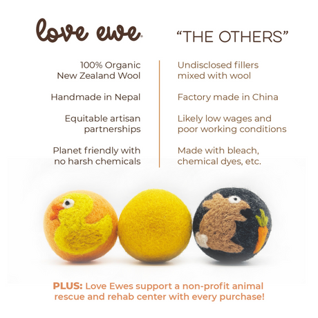 The Love Ewe Handmade Felt Pet Toys—Planet Friendly, Natural Dye, Pack of 3 Land Lovers Combo—features cute, ethically sourced toys for cats, kittens, dogs, and small pets, crafted from organic wool.