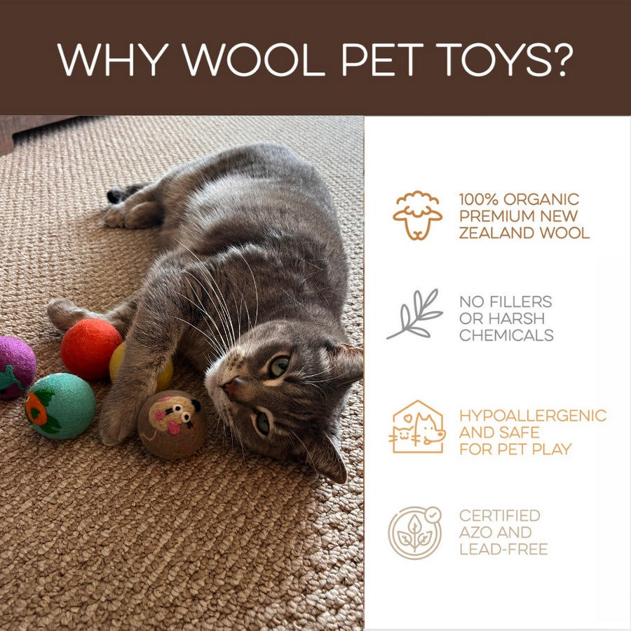 Love Ewe Handmade Felt Pet Toys for Cats, Kittens, Dogs, Small Pets: Planet Friendly, Natural Dye, 3-Pack, Duck / Bunny