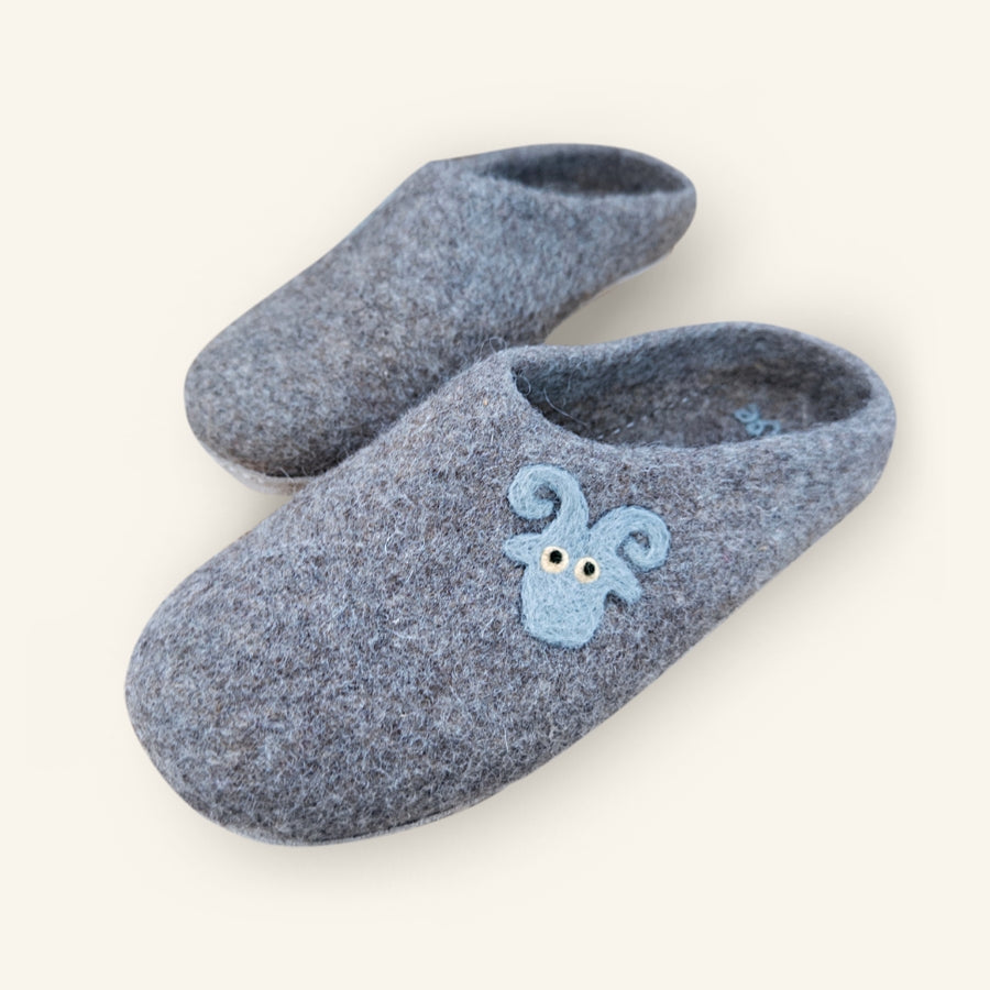 Love Ewe Hand-Felted Organic Wool Slippers for Men (Blu)