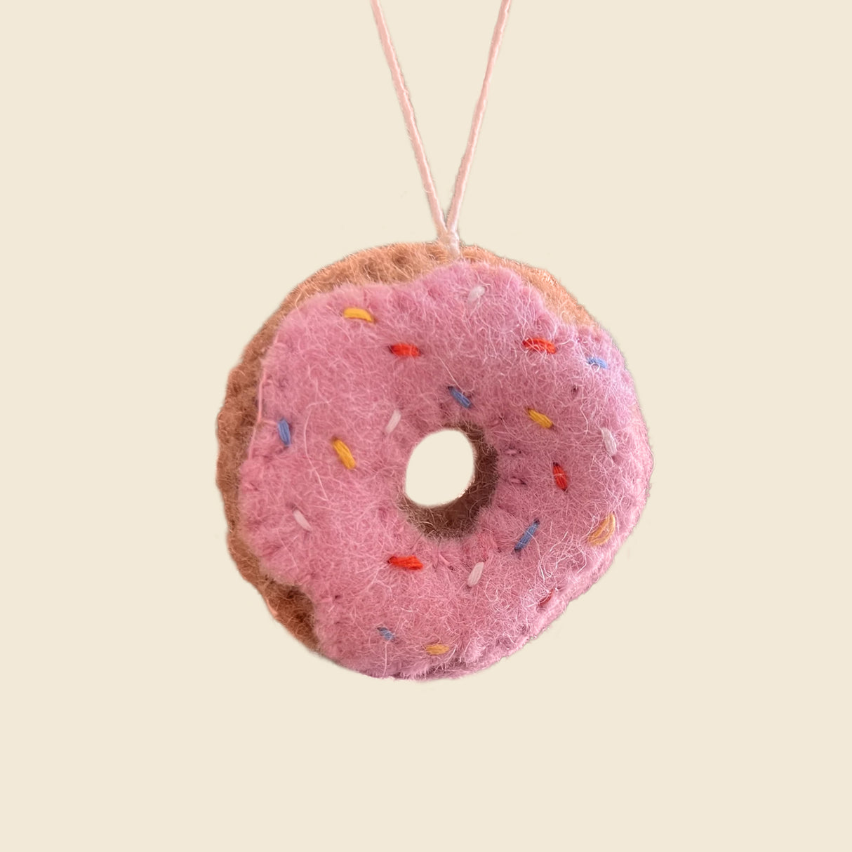 Pair of Hand-Stitched Felt Doughnut Ornaments