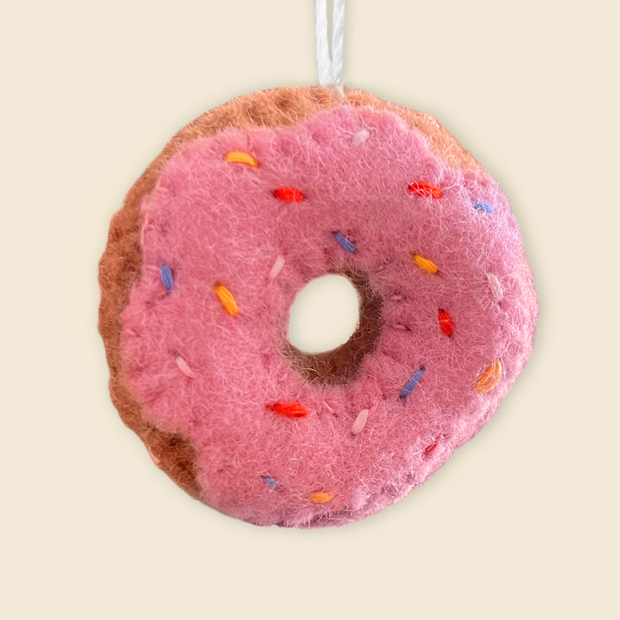 Pair of Hand-Stitched Felt Doughnut Ornaments