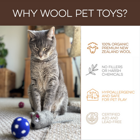 Love Ewe Handmade Felt Pet Toys for Cats, Kittens, Dogs, Small Pets: Roll the Mice