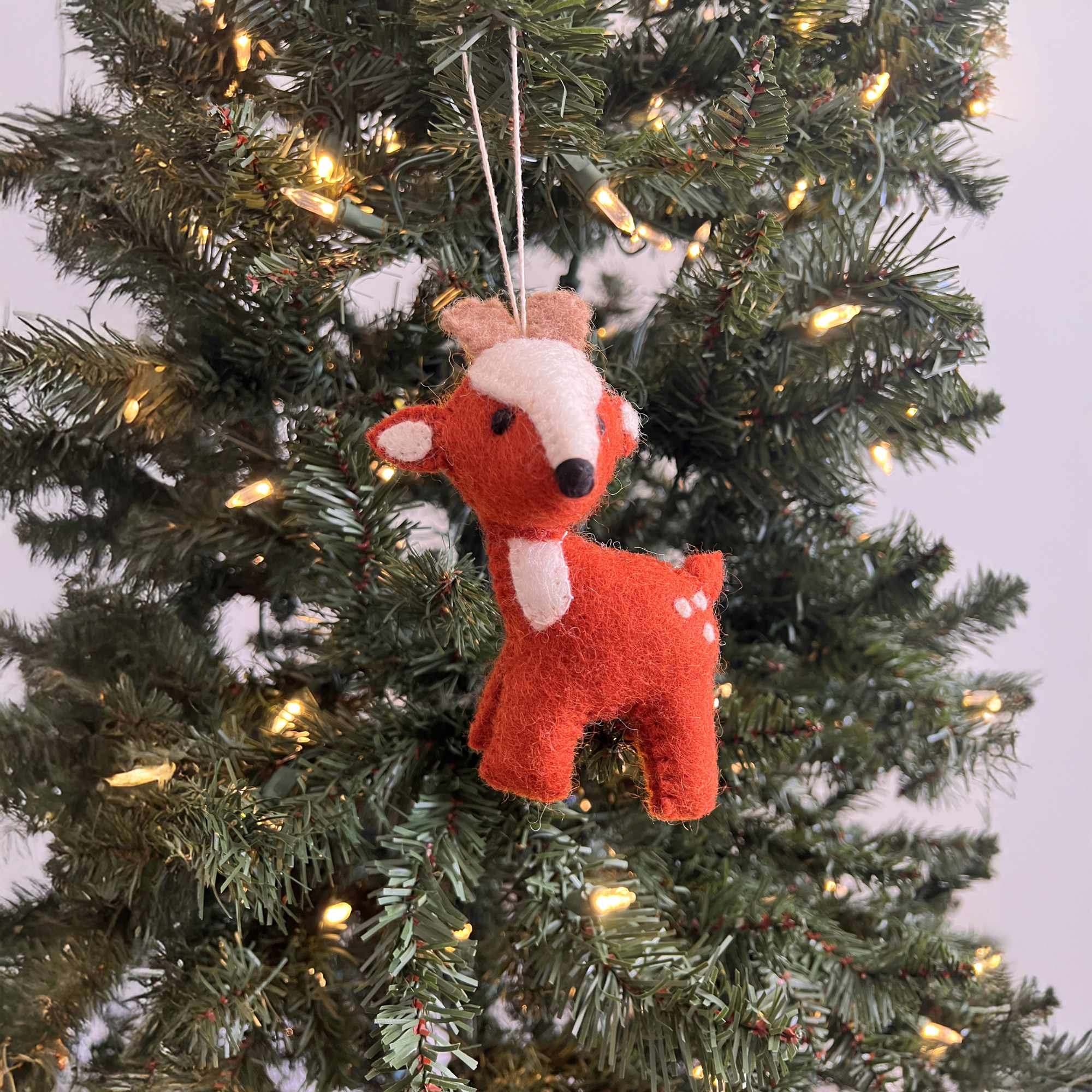 Trio of Hand-Stitched Felted Large Deer Ornaments