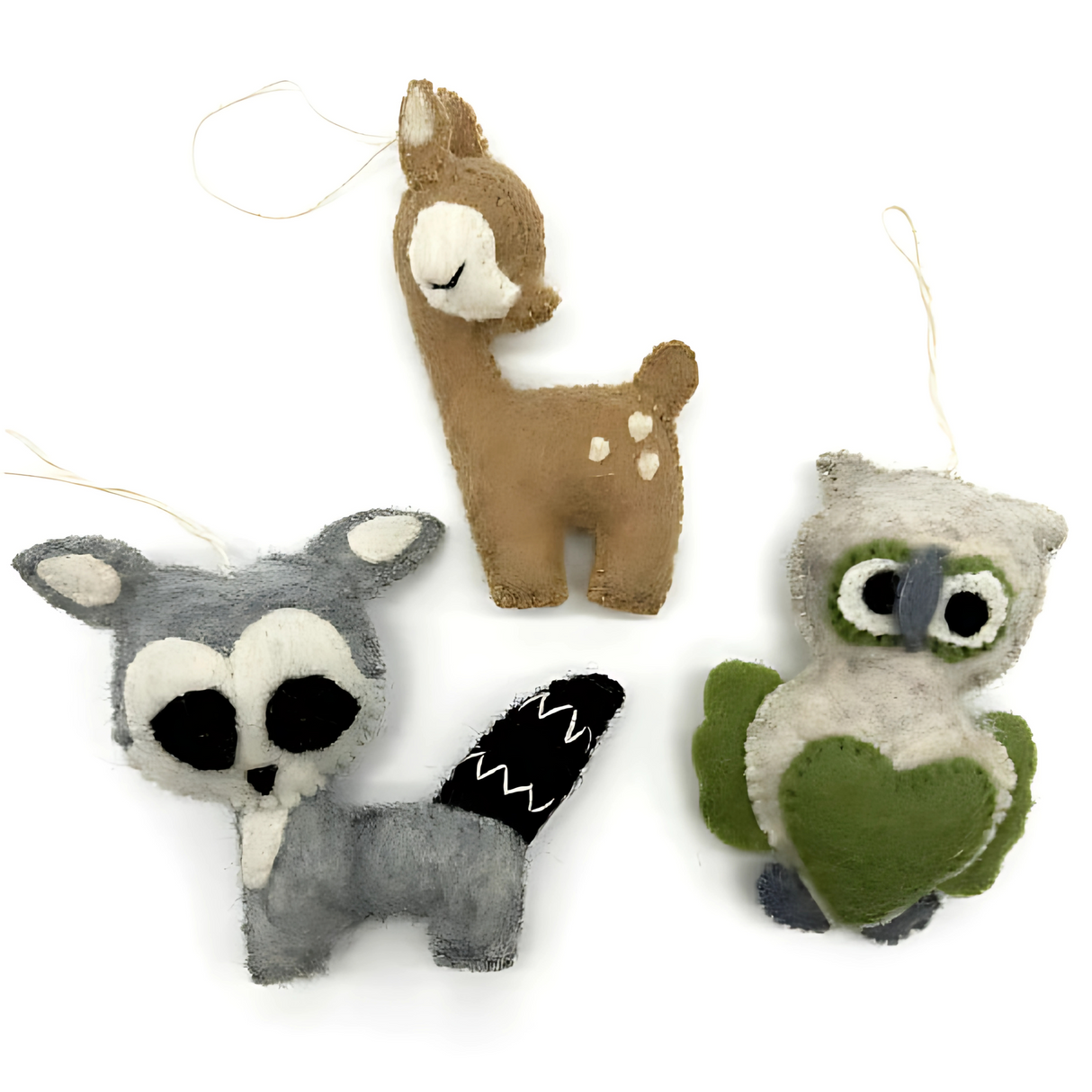 Trio of Hand-Stitched Felted Woodland Ornaments