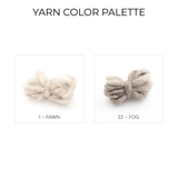 Two yarn samples, "Fawn" and "Fog," shown side by side on a white background—the perfect shades for crafting a cozy Vivtsi (Sheep) Wool Statement Throw or Baby Blanket.