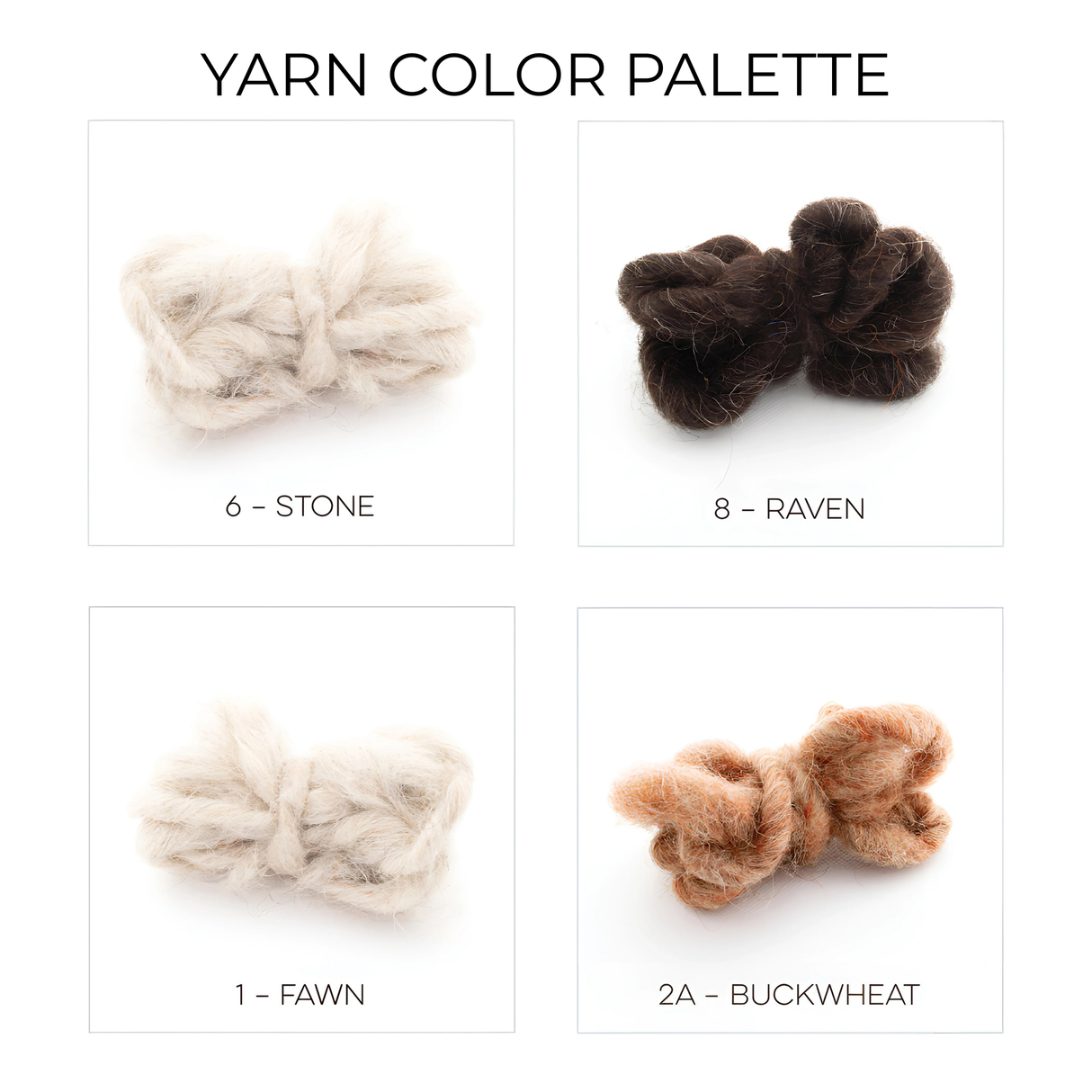 The Myr (Peace) Wool Wall Hanging features four bundles—Stone, Raven, Fawn, and Buckwheat—in natural undyed neutral and brown shades, ideal for Ukrainian-inspired projects or as an eye-catching wall accent.