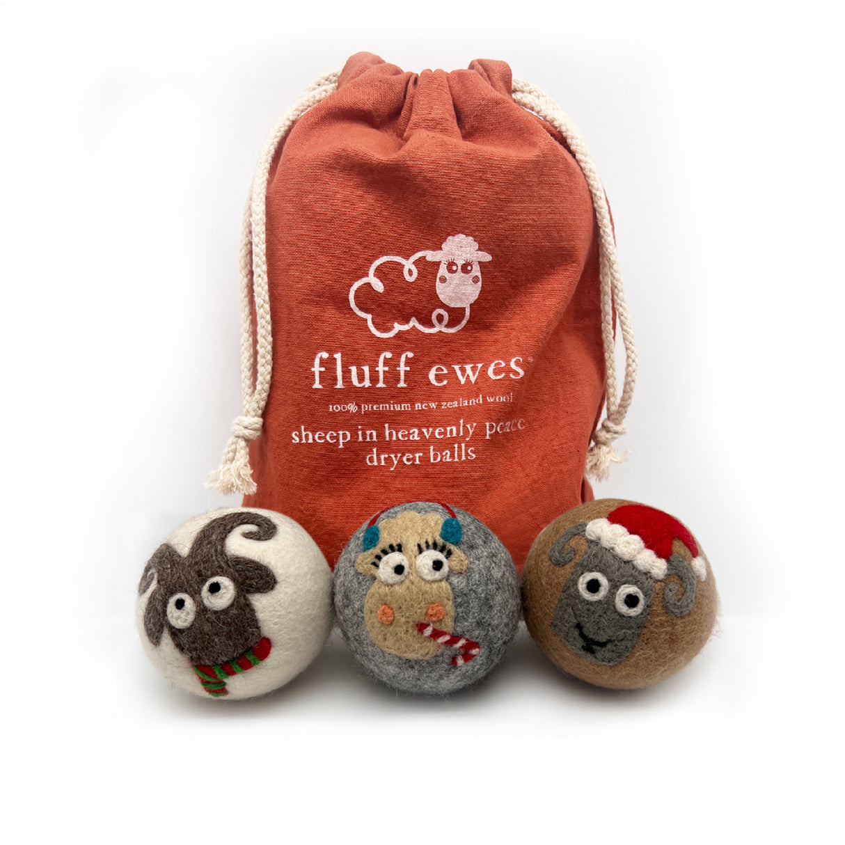 Fluff Ewes Premium XL Dryer Balls: "Sheep in Heavenly Peace" 3 pack, Holiday Limited Edition