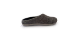 A single Love Ewe Hand-Felted Organic Wool Slipper for Men (Blu-B), closed toe and open heel, handmade in Nepal, side view on a white background.