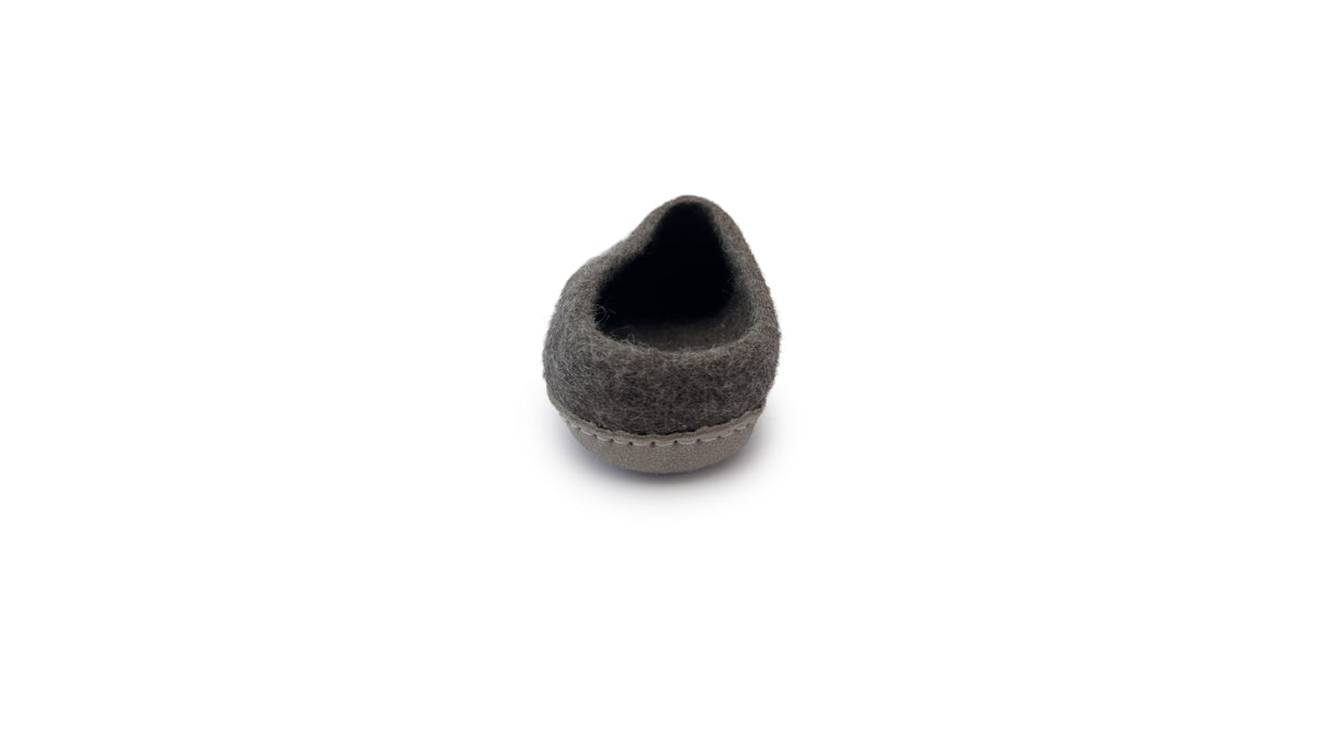 A single Love Ewe Hand-Felted Organic Wool Slipper for Men (Blu-B), handmade in Nepal, is shown from the back on a white background.