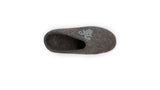Love Ewe Hand-Felted Organic Wool Slippers for Men (Blu-B), crafted in Nepal, are shown from above on a white background, featuring a handmade gray design.