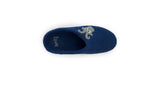 A Love Ewe Hand-Felted Organic Wool Slipper for Women (Blu-BL) made from New Zealand wool, seen from above, features an embroidered octopus and "love" on the insole.