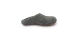 A single blush Love Ewe Hand-Felted Organic Wool Slipper for Women (Blush-DG), handmade in Nepal with a brown sole, is photographed on a white background.