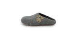 The Love Ewe Hand-Felted Organic Wool Slippers for Women (Blush-DG), handmade in Nepal, feature a charming sheep face detail and are shown on a white background.