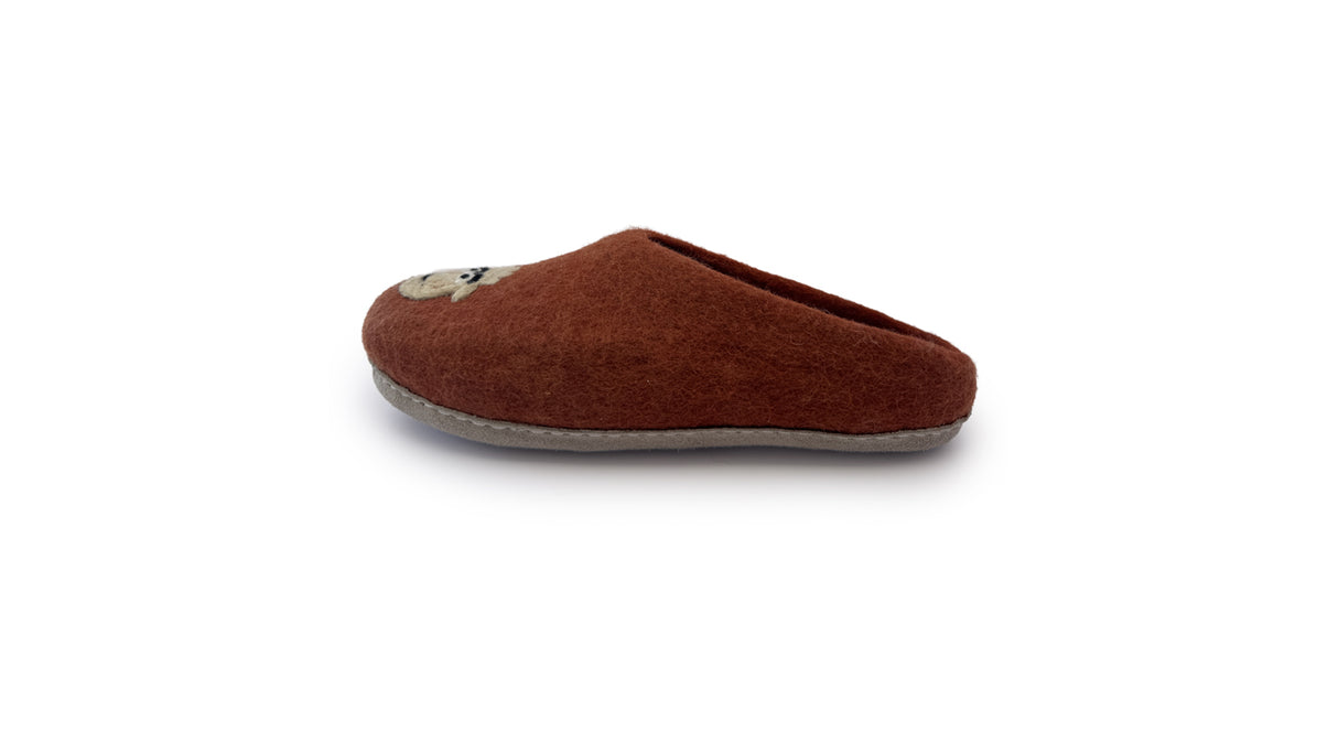The Love Ewe Hand-Felted Organic Wool Slippers for Women (Blush-OG) are shown from the side with a gray sole on a white background.