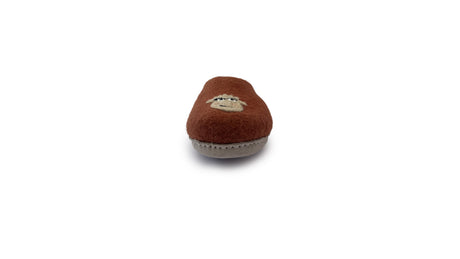 Love Ewe Hand-Felted Organic Wool Slippers for Women (Blush-OG), shown from the front on a white background, feature a handmade design that blends playful style with cozy comfort.