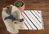 A “Handmade in Ukraine, Organic Natural 100% Sheep Wool Woven Rug Wall Hanging Decor” adds eco-friendly style to a space with cacti and woven blankets on a wooden floor.