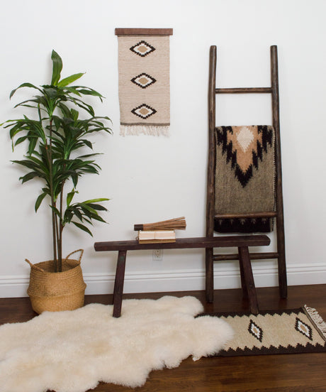 Handmade in Ukraine, Organic Natural 100% Sheep Wool Woven Rug Wall Hanging Decor + Wood Rug Hanger