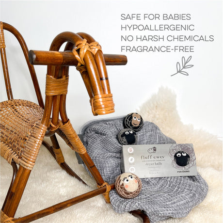 Fluff Ewes 100% Premium Wool Dryer Balls for Darks, 3 pack Natural Fabric Softener, Eco-Friendly & Handmade
