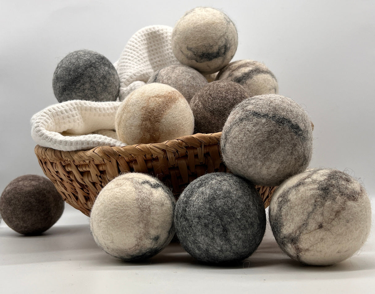 Fluff Ewes "Bag of Marbles" Premium Dryer Balls, DYE-FREE, 100% Natural Marbleized Sheep's Wool