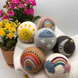 Fluff Ewes "Rain(bow) or Shine" premium wool dryer balls for laundry: set of 6