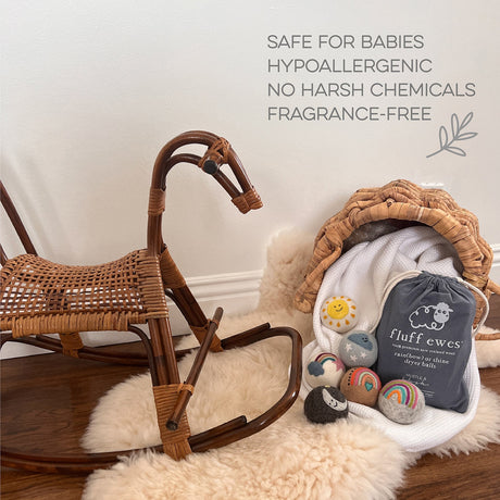 Fluff Ewes "Rain(bow) or Shine" 100% Premium Wool Dryer Balls, 6-pack, Natural Fabric Softener, Eco-Friendly