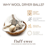 Fluff Ewes "Bag of Marbles" Premium Dryer Balls, DYE-FREE, 100% Natural Marbleized Sheep's Wool - Set of 3