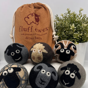 Fluff Ewes "Classics" premium wool dryer balls for laundry: 6 pack set
